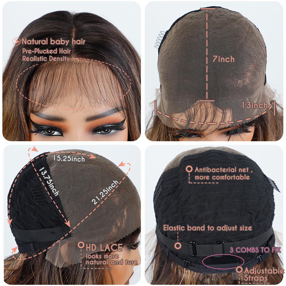 FREEDOM 13X7 Synthetic Lace Front Wigs For Women Short Bob Lace Frontal Wig Natural Curly Wavy Ombre Brown Blonde Cosplay Wigs