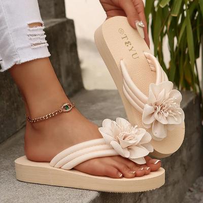 Modische Flip-Flops mit Blumen-Dekor für Damen 2026 Sommer Leichte rutschfeste Sandalen Damen Komfort Zehentrenner Strandpantoffeln
