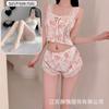 Crispy Sexy Sweet and Spicy Women's Summer Ice Silk Thin Pure Desire Suspender Shorts Two-piece Set Lace Temptation Set