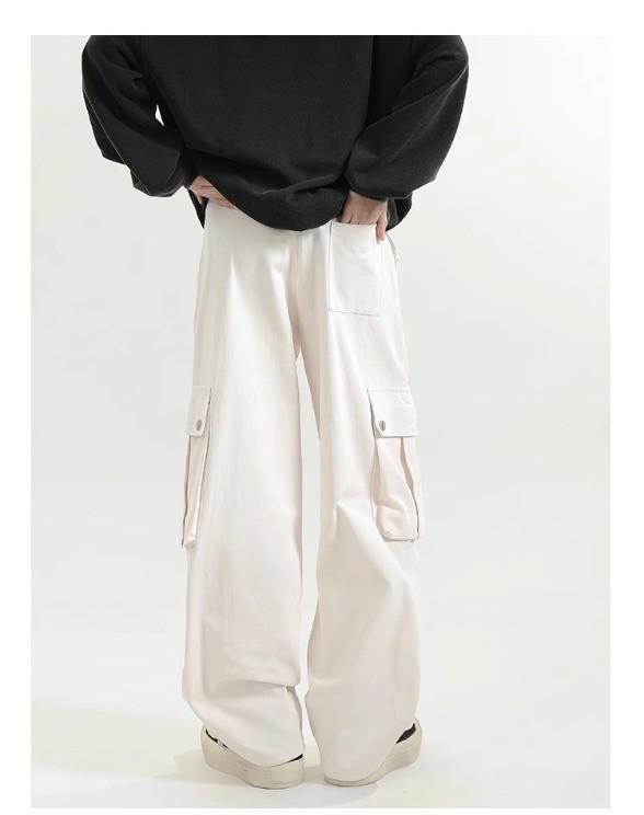 American Retro Maillard Brown Unisex Paratrooper Overalls - Autumn Loose Straight Wide-Leg Casual Pants