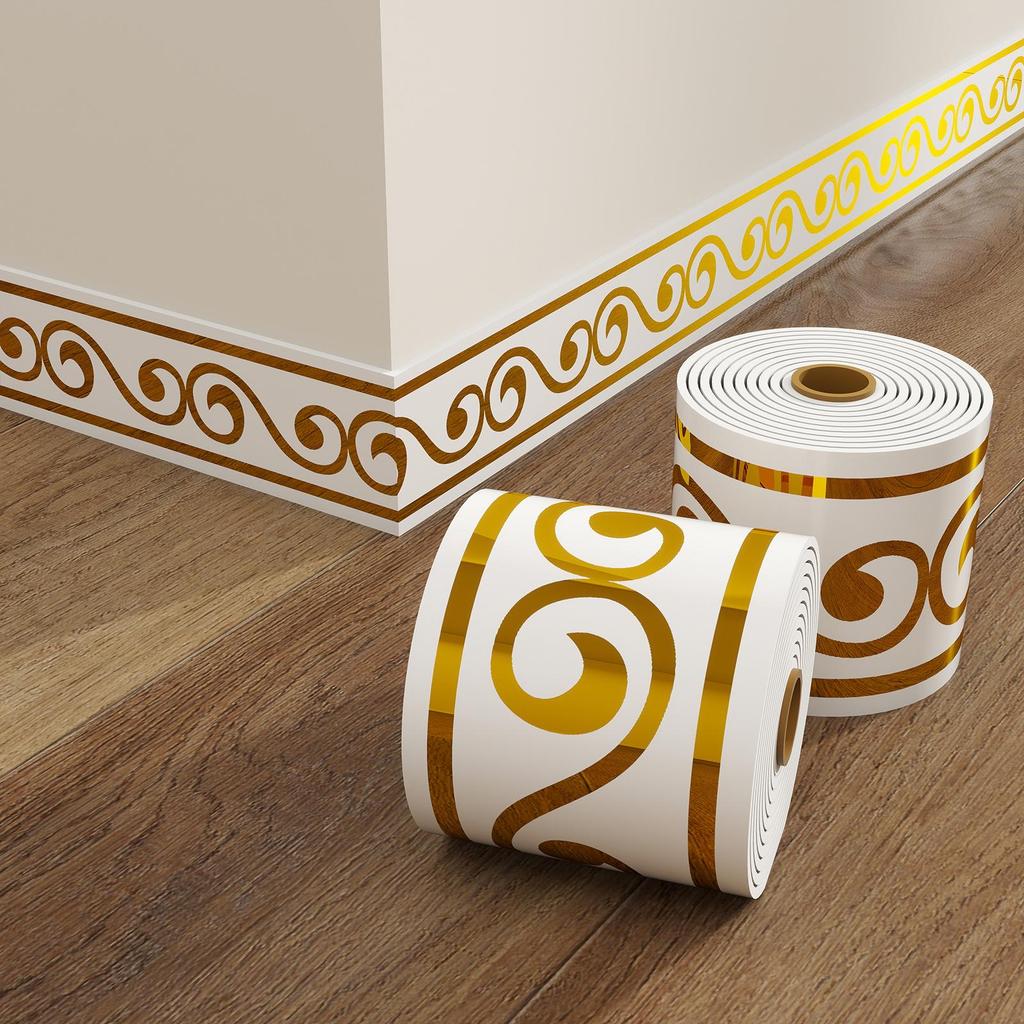 Thick Self-Adhesive PVC Baseboard - Waterproof Wall Skirting Decor, Imitation Tile Kickboard Strip, Easy Peel & Stick