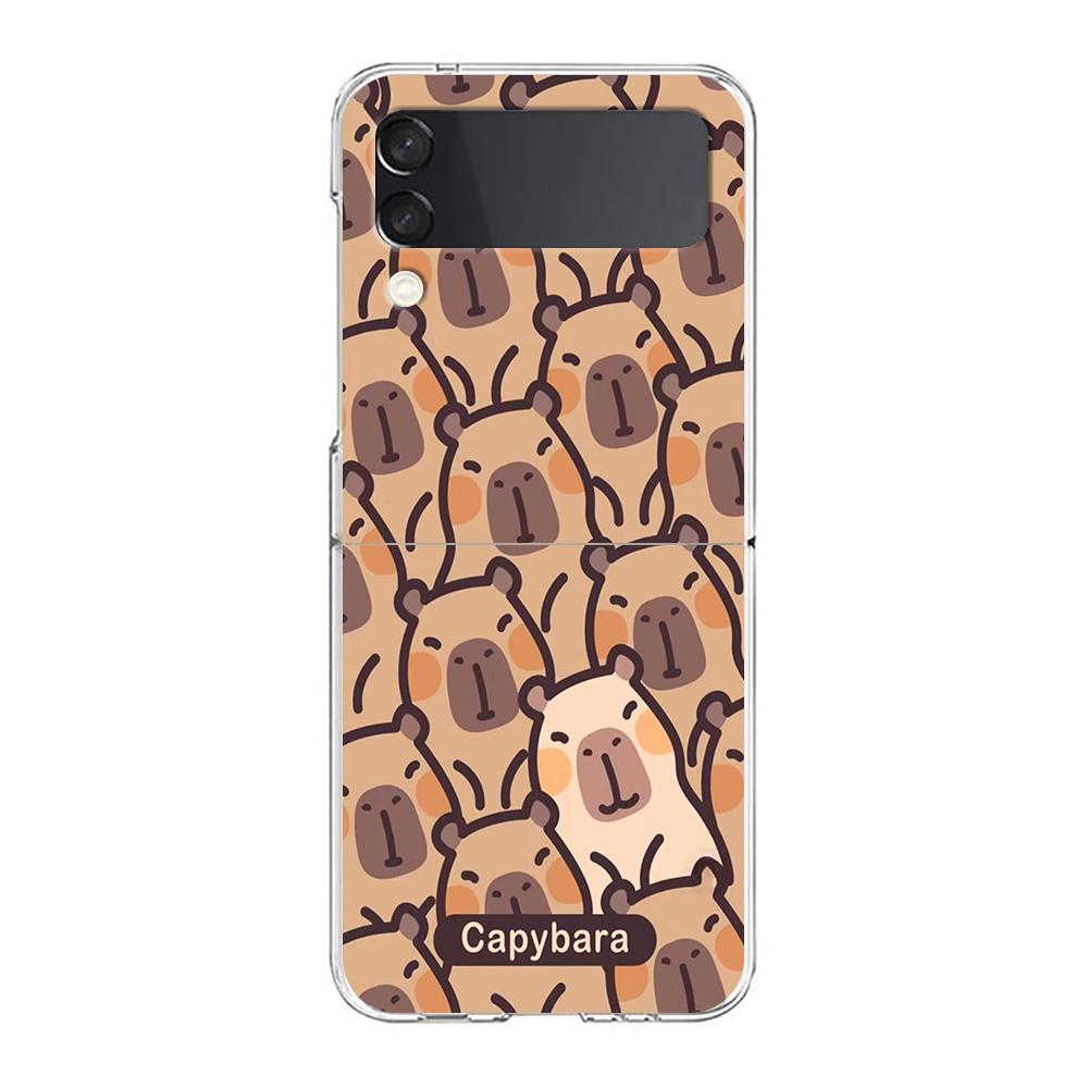 Cartoon Capybara Hard PC Phone Case For Samsung Galaxy Z Flip 5 4 3 Transparent Cover For Galaxy Z Flip 6 Foldable Shockproof