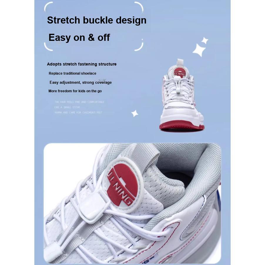 Li Ning Childrens Super Dimension Mid Reflective Letter High Top Casual Shoes Kids Casual Shoes White Gray YKCS144-17