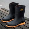 Men's Korean Style Waterproof Mid-Calf Rubber Rain Boots - Non-Slip, Slip-On Casual Fashion Shoes