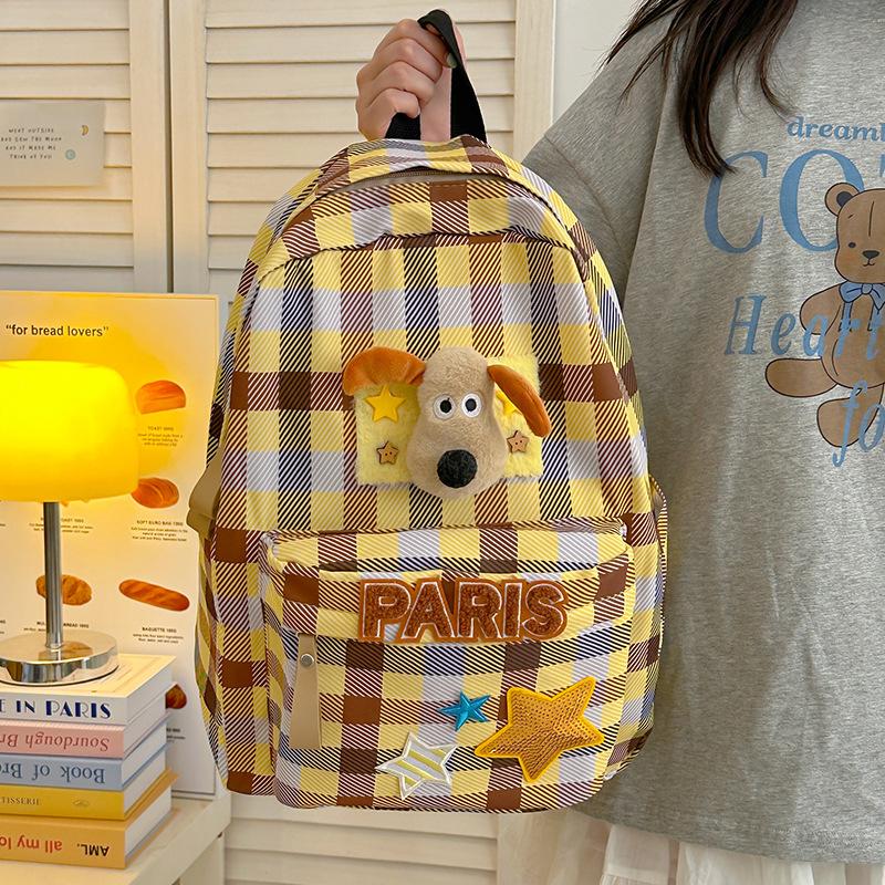 Schoolbag cartoon cute girl backpack junior high school college student plaid schoolbag women's leisure niche large capacity travel backpack