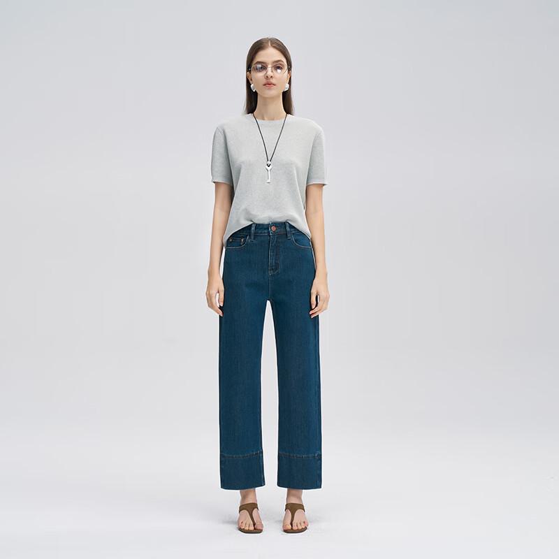 FengXun Women's Retro Slimming Straight Cropped Jeans