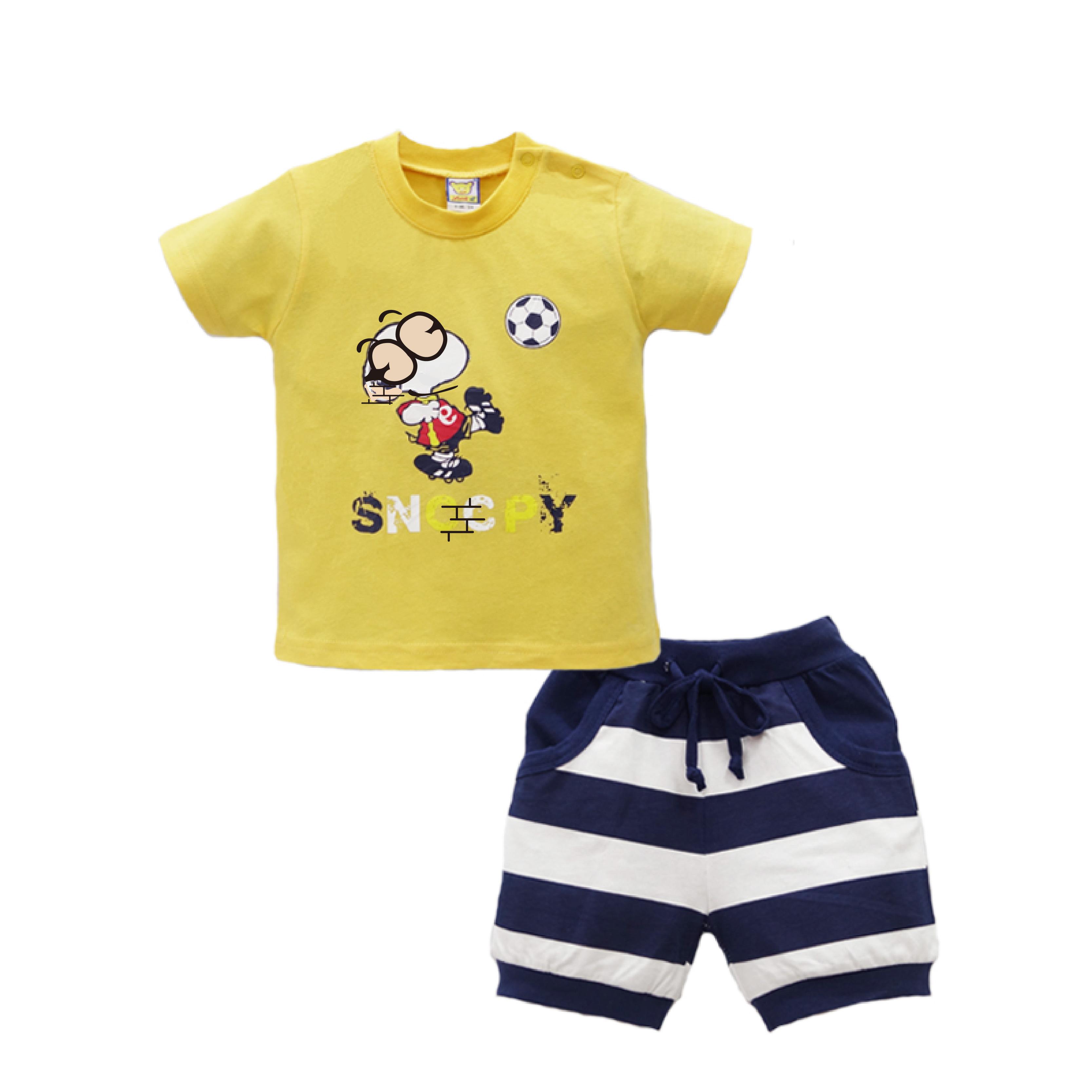 

Детский комплект из 2 предметов для маленьких мальчиков и девочек, брюки с короткими рукавами, футболка, костюм, летняя хлопковая одежда с героями мультфильмов 18M жёлтый