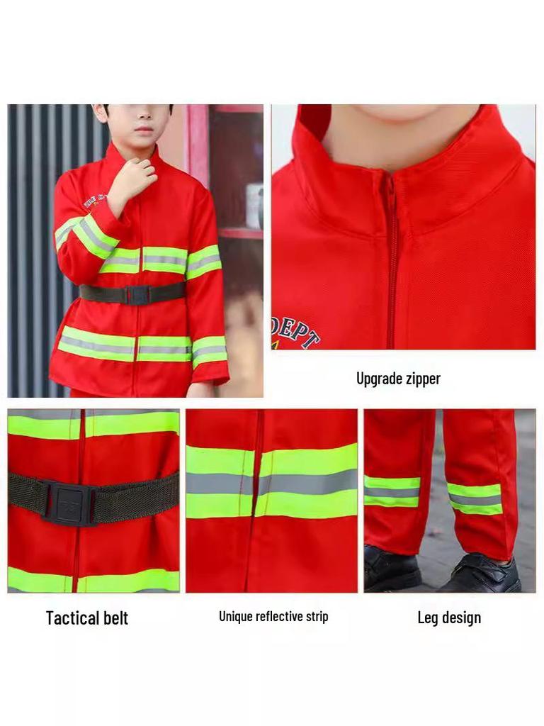 Kids' Firefighter Costume for Role-Playing, Career Experience, and Kindergarten Parent-Child Sports Meet