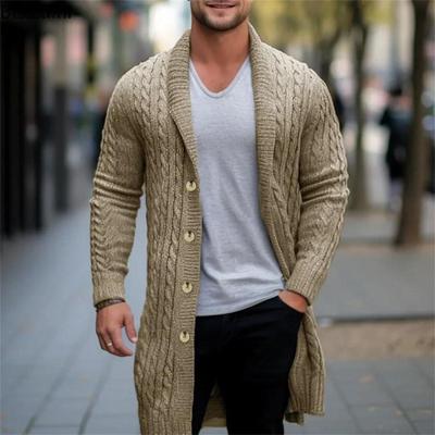European & American Men's Mid-Length Cable Knit Cardigan Sweater Jacket SY0107