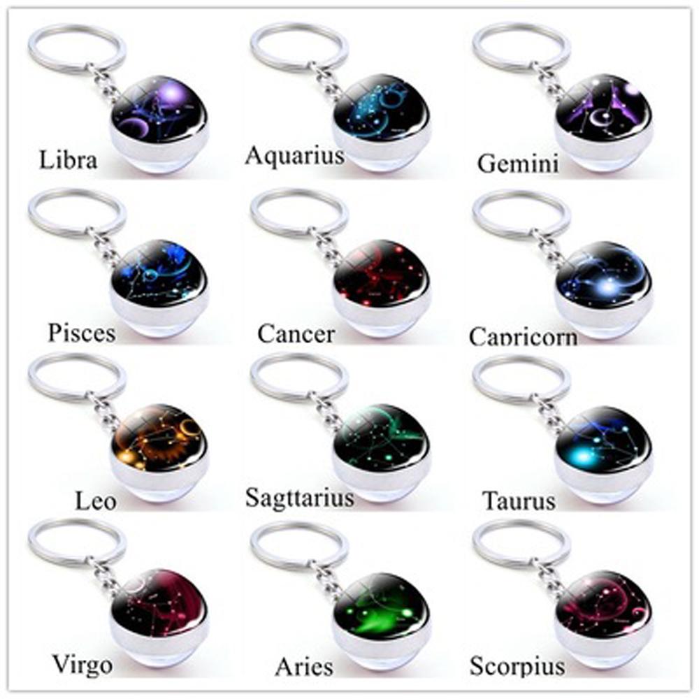 Holder Libra Scorpio Jewelry Leo Glass Ball 12 Constellation Zodiac Keychain Keychain Key Rings