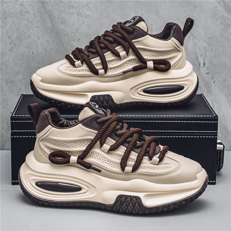 Men's Thick Bottom Increase Height Tide Shoes Students Leather Casual Sneakers Non-slip Comfort Running Shoes Tenis Masculino