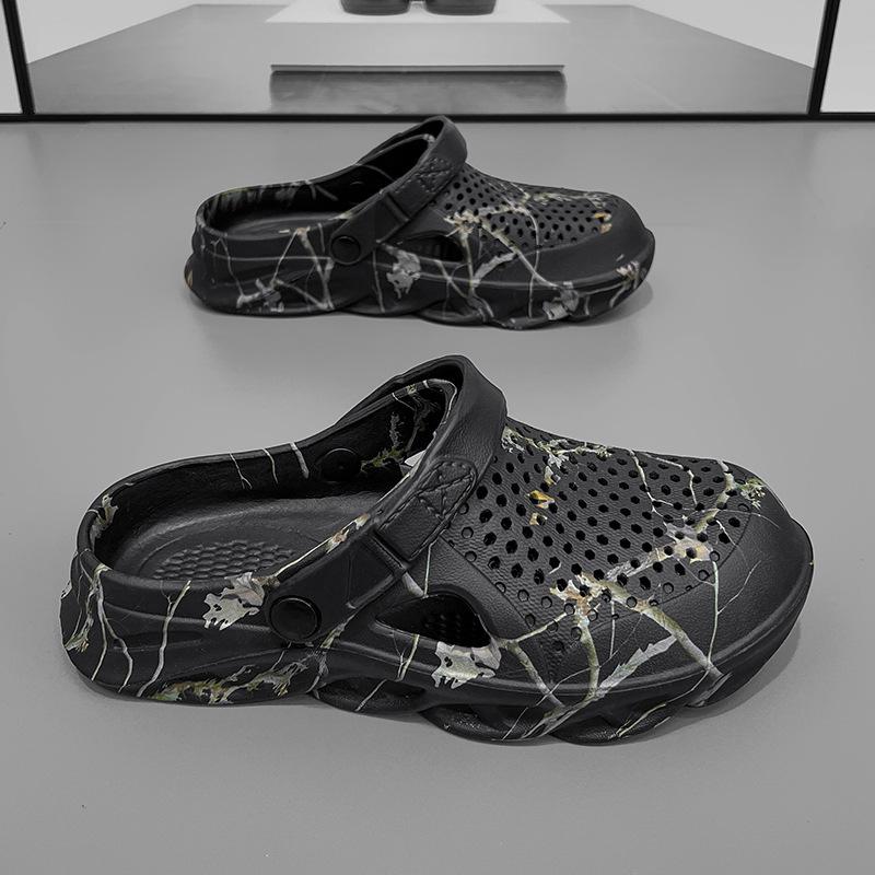 

2025 новые мужские летние туфли Baotou Hole, модные тапочки для пляжа, классные тапочки 40 чёрный