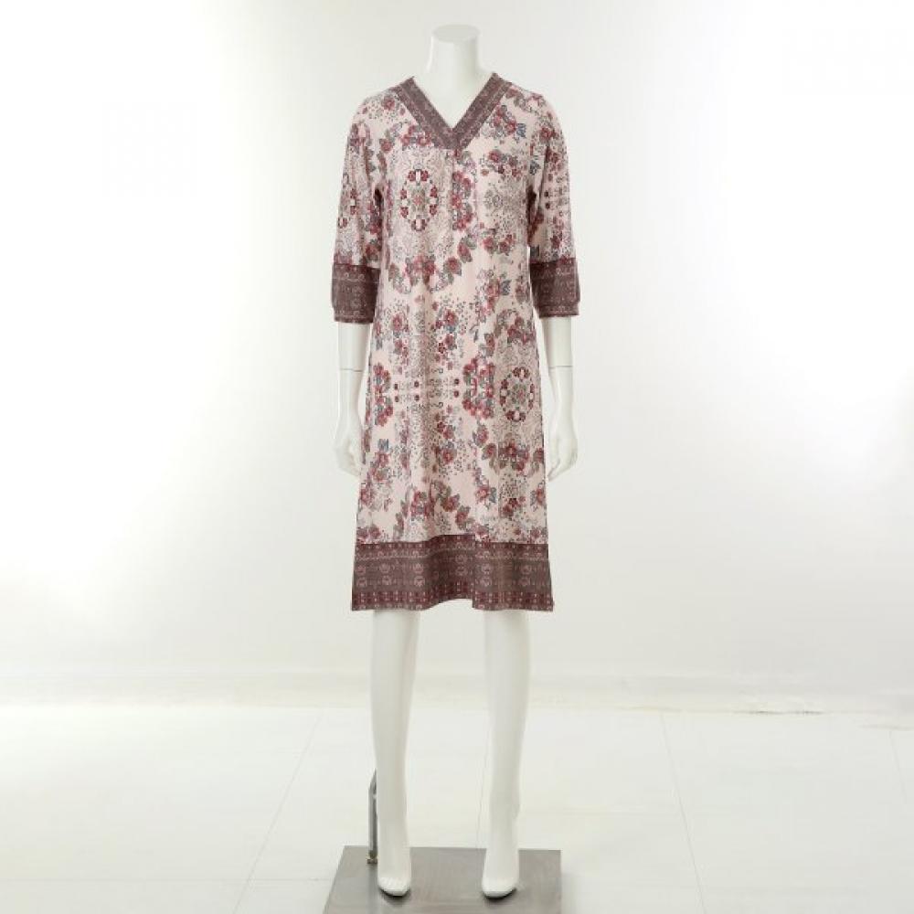 Soft Stretch Polyester Span Border Print Dress Vvev3985l Pink/85