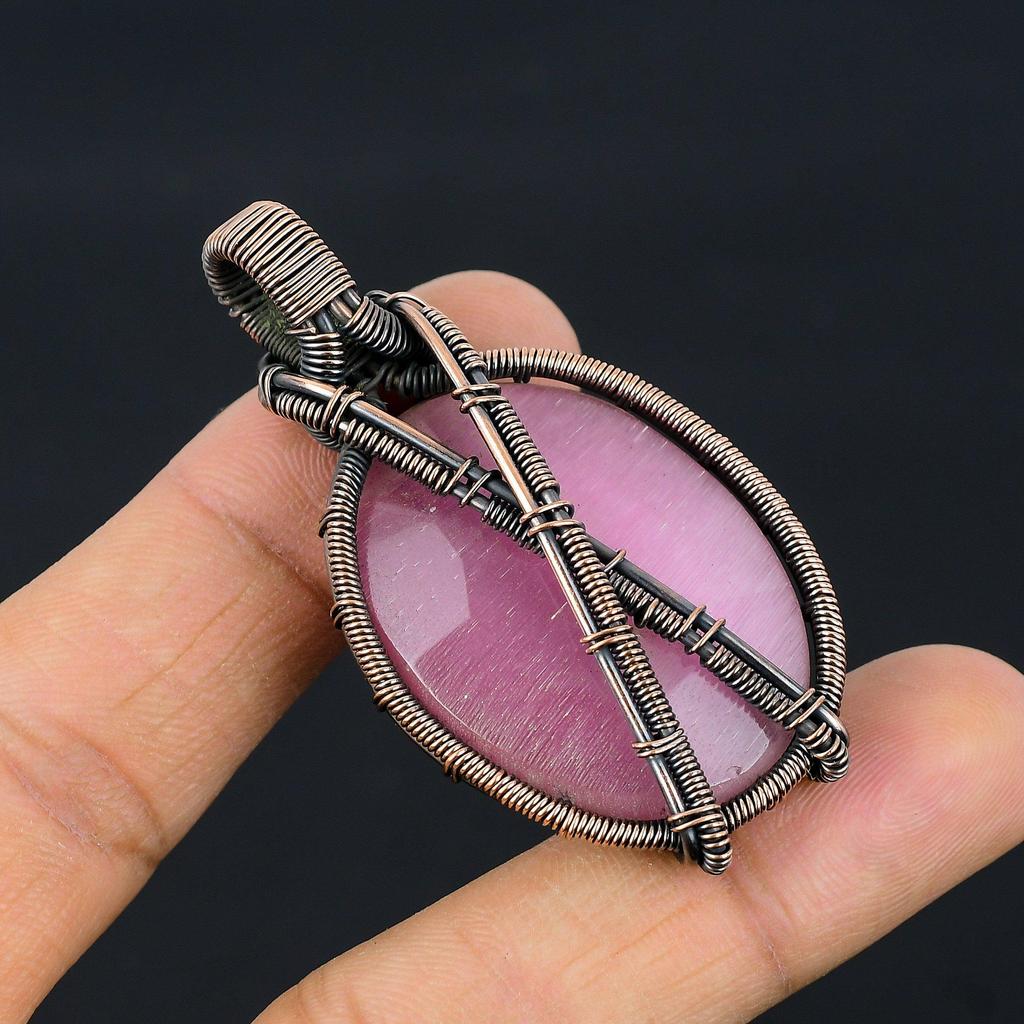 Pink Monalisa Pendant, 999 Copper Wire Wrapped Pendant Handmade Gemstone Jewelry, Gifts For Wife Brand New Pendant