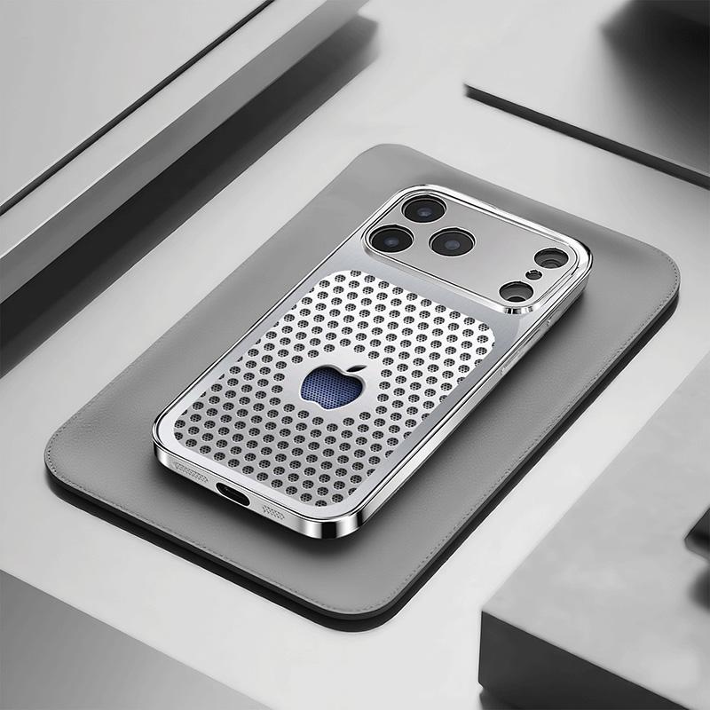 Metalowa obudowa na telefon z hartowanego szkła z wzorem okrągłych otworów, galwanizowana, dla iPhone 17 Pro Max 11 12 13 14 15 16 Plus 16E 17Air Cover