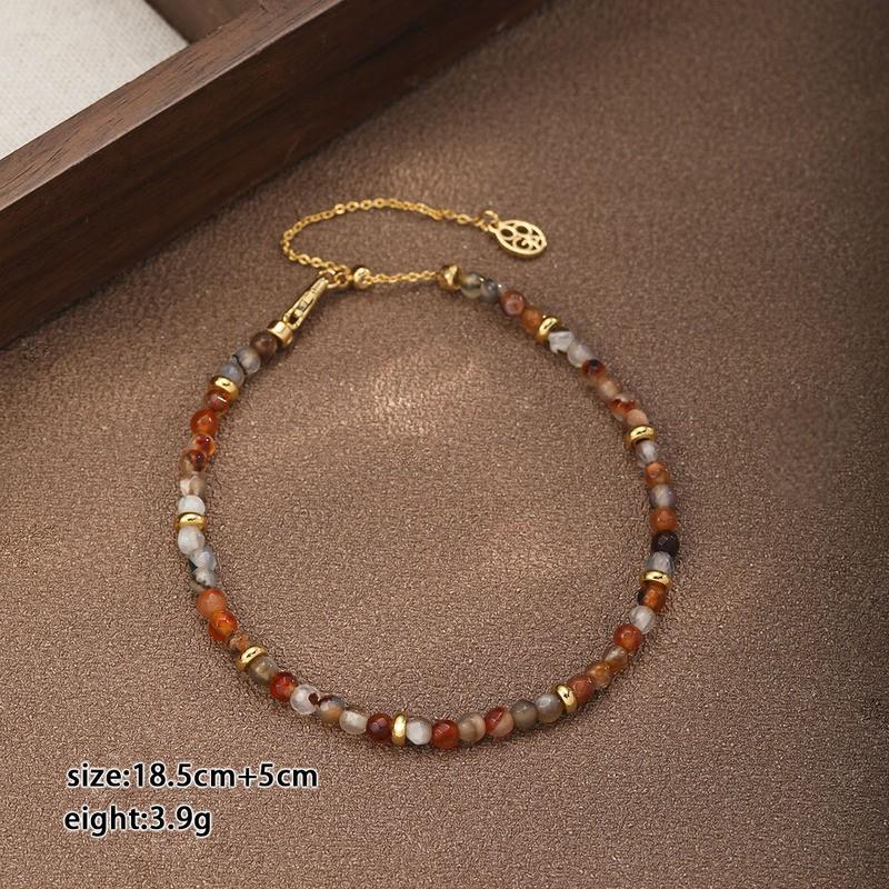 Natural Garnet Beaded Bracelet Women Geometric Design With Copper Elements Lightweight Luxury Ethnic Style Hand Jewelry Natural Garnet Copper Accessories NL03959B