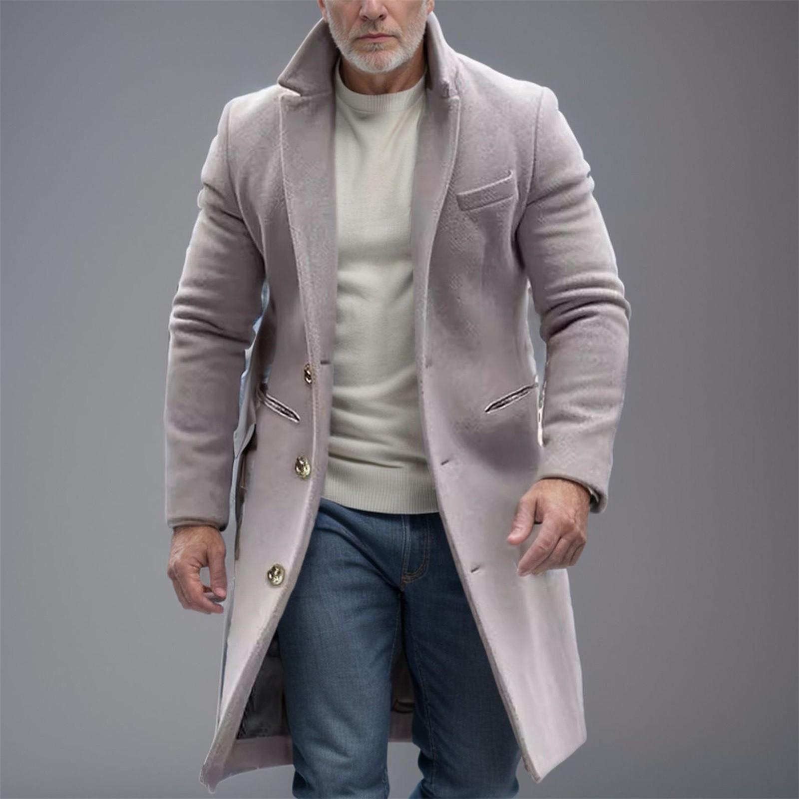 

Мужское британское однотонное длинное пальто, модное теплое шерстяное пальто L