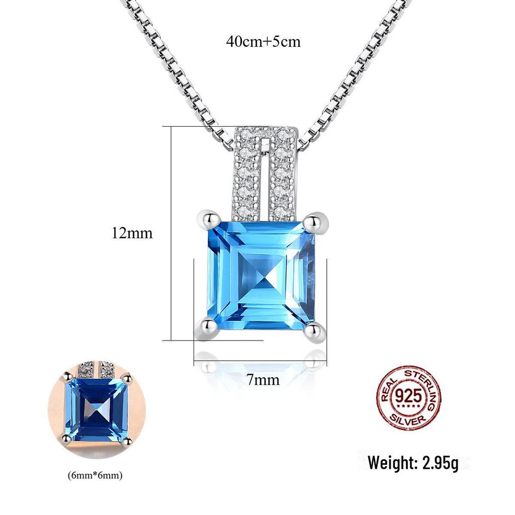 PAG&MAG Sky Blue Gem Pendant S925 Silver Necklace for Women with Box Chain - European & American Fashion Jewelry.