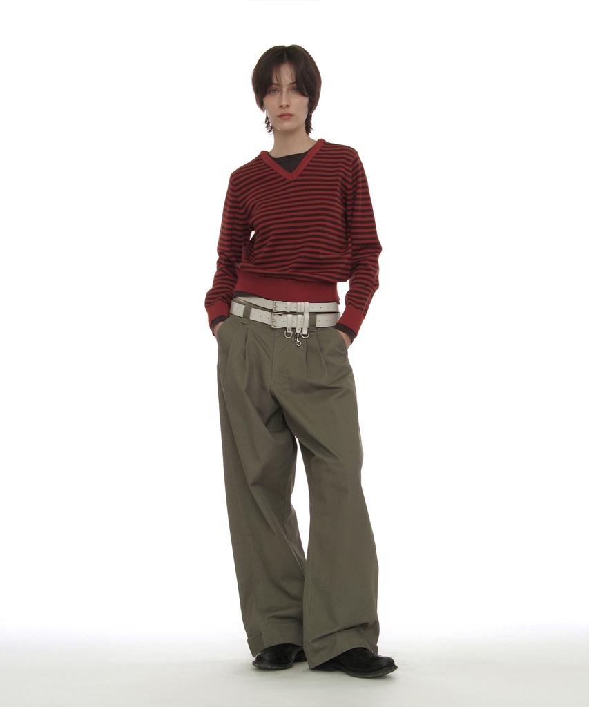 PARTIMENTO WOMEN Colorblock Double Layered Knit Sweater_Chili Stripe