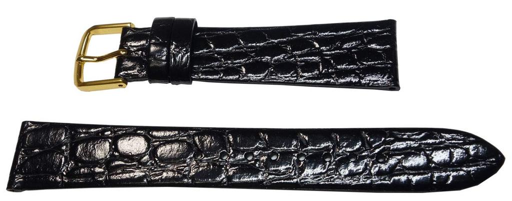 Seiko DAP7 18mm Men's Watch Band, Black, Crocodile Embossed Leather