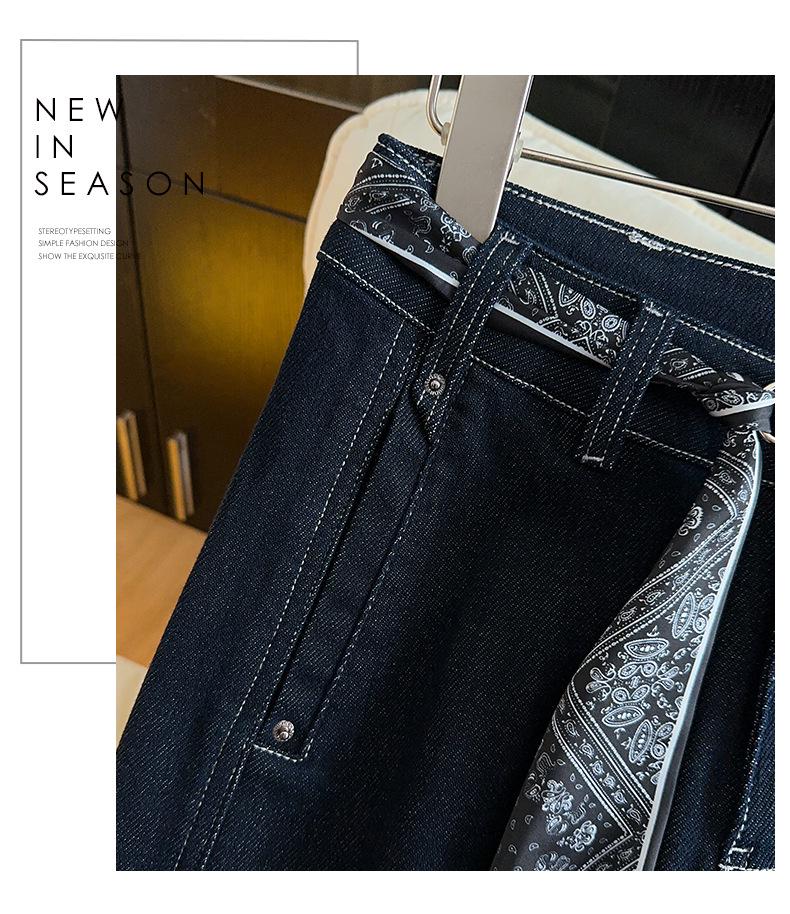 Damskie jeansy z wysokim stanem, dżinsowe, niebieskie, z szerokimi nogawkami - Moda Wiosna/Jesień 2025, Wyszczuplające spodnie codzienne z prostymi nogawkami.