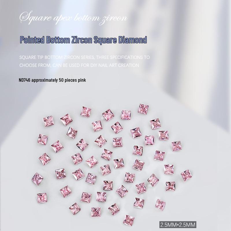 Décorations d'ongles carrées en zircon 5A, 50 pièces