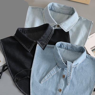 Front Tie Fake Collar Shirt Detachable Denim Blouse Sweater Detachable Shirt Collar False Collar Lapel Women Top Collars Decor