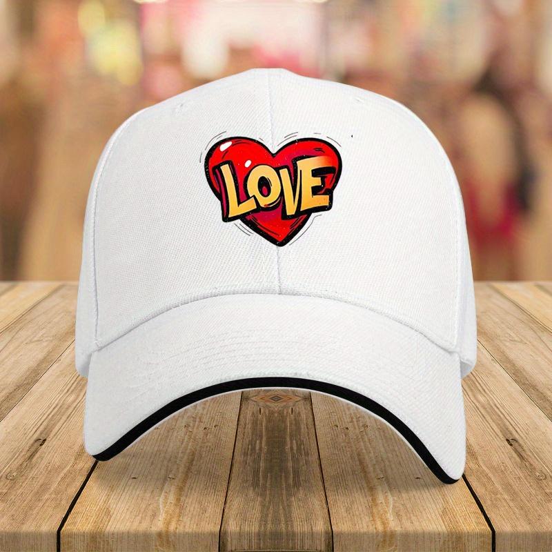 Love Heart Graffiti Print Baseball Cap Unisex Polyester Casual Streetwear Adjustable Snapback Hat