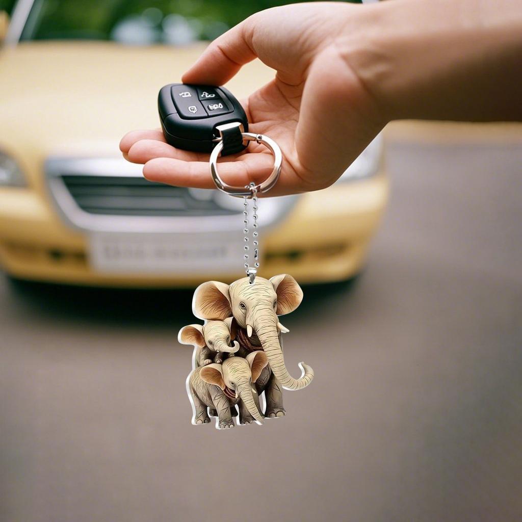 2D søt bil akryl flat bakspeil anheng nøkkelring tilbehør