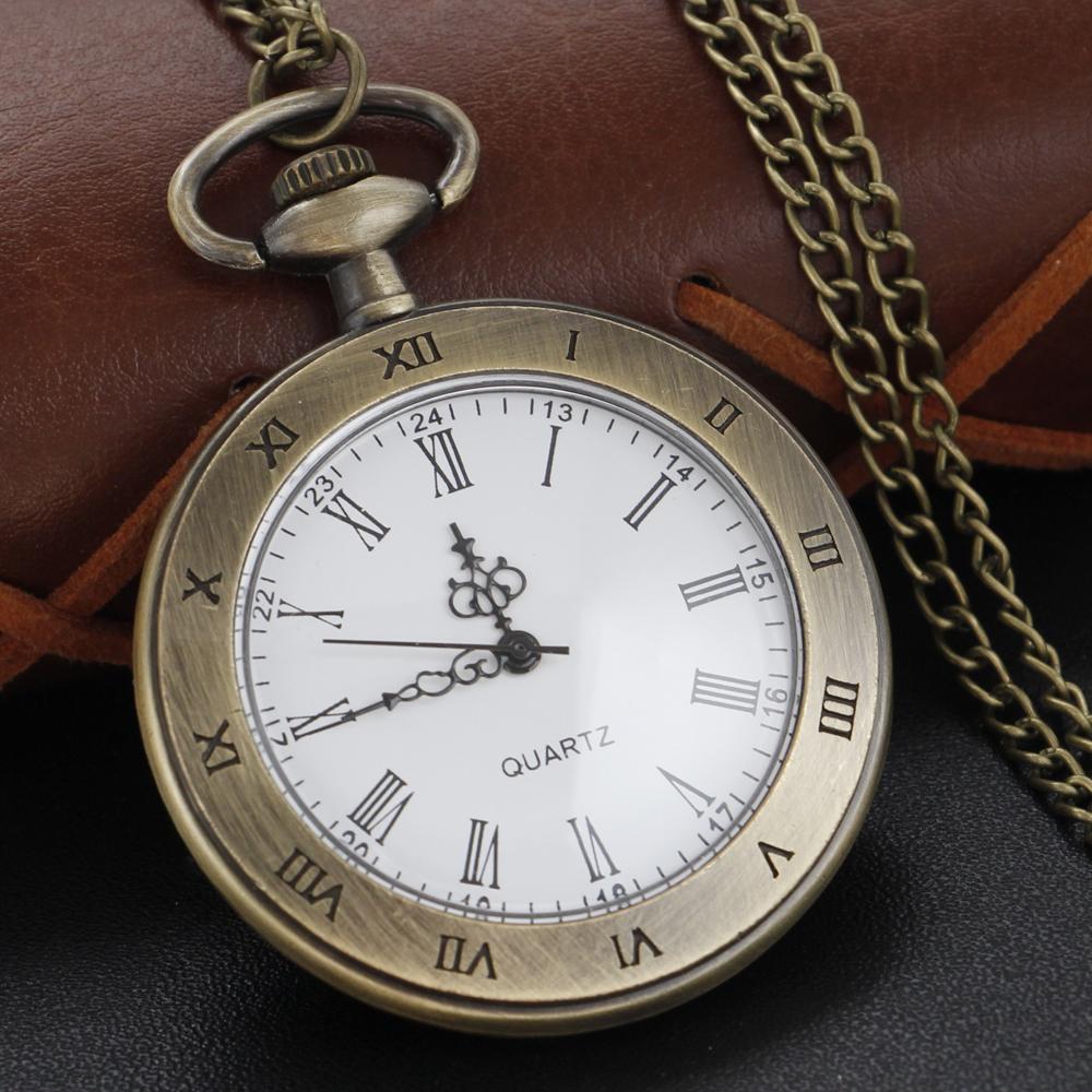 

Simple Roman Digital Quartz Pocket Watch Vintage Steampunk Fob Chain Watch Necklace Waist Pendant Decorative Articles Gift бронзовый