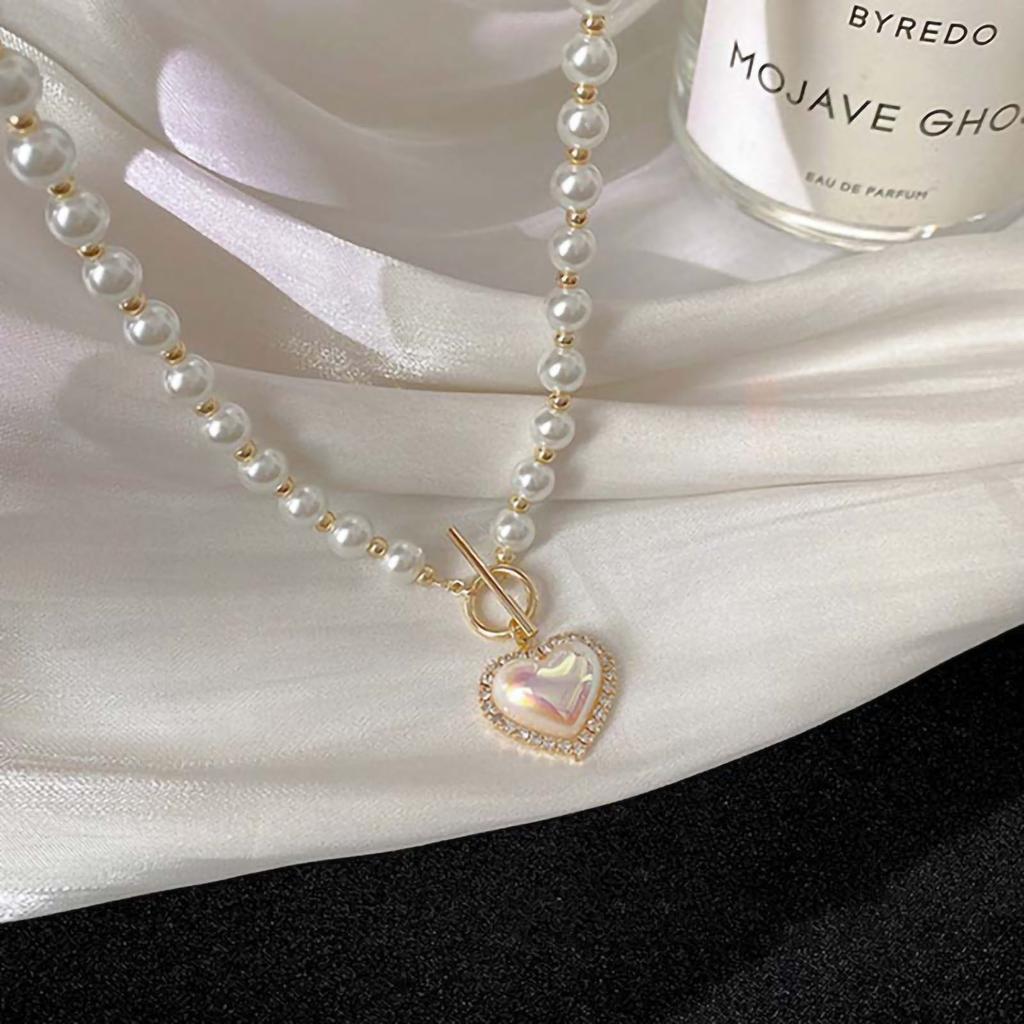 Pearl Necklace Love Pendant Ins Style Simple Sweet Collarbone Chain Female All Match Jewelry Type 1