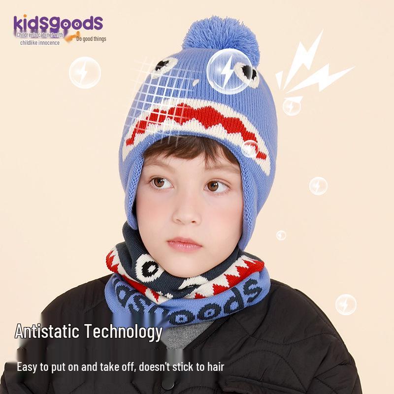 Set Căciulă cu Ciucure și Fular Călduros de Iarnă pentru Băieți, Căptușit cu Fleece