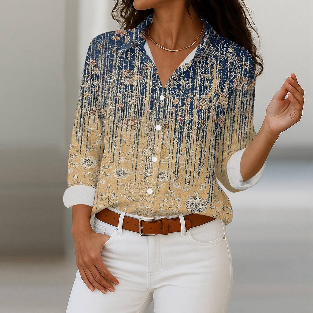 Damenhemd mit floralen Knöpfen, Langarm-Freizeit-Regular-Hemd Blusen Freizeit Übergröße Basic-Tops