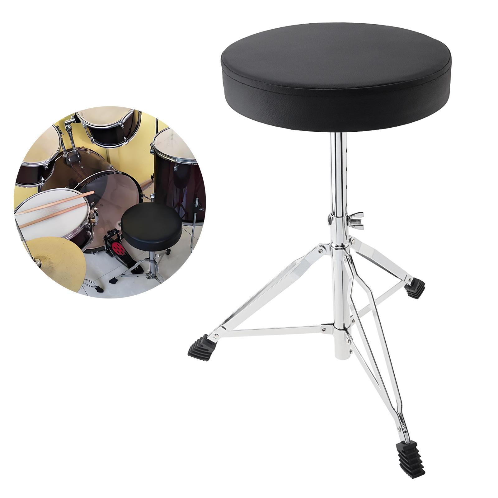 Height Adjustable PU Leather Drum Stool for Adults Beginner Drummers with Drumsticks, Mute Pads, Key, Black Padded Drum Seat Only Drum Stool
