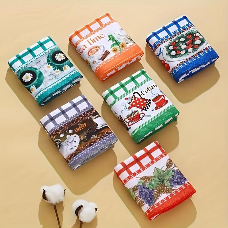 6PCS Kitchen Absorbent Printed Towels Dishcloth Hand Towel Cleaning Scrubber for Tableware Washing And Cleaning