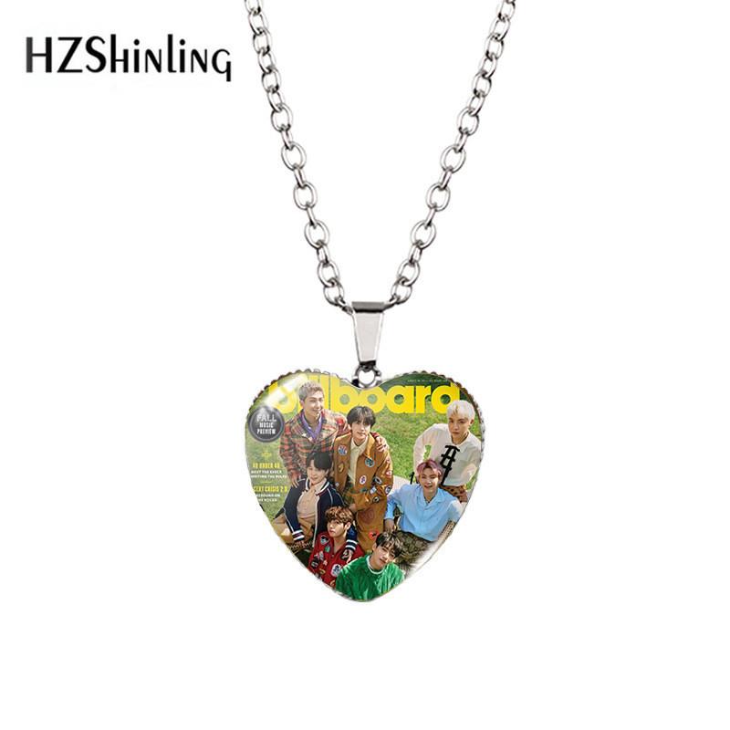 Beautiful Bts Heart-shaped Necklace With Gemstone Accents For Fans Of K-pop Jewelry