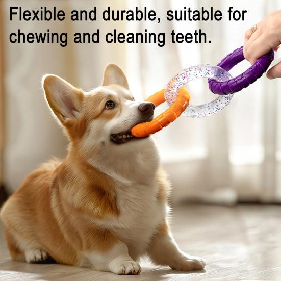 Three-Ring Dog Toy Interactive Dog Tug of War Toy Connected Rings Dog Chew Toy for Puppy Teething Biting Teeth Cleaning