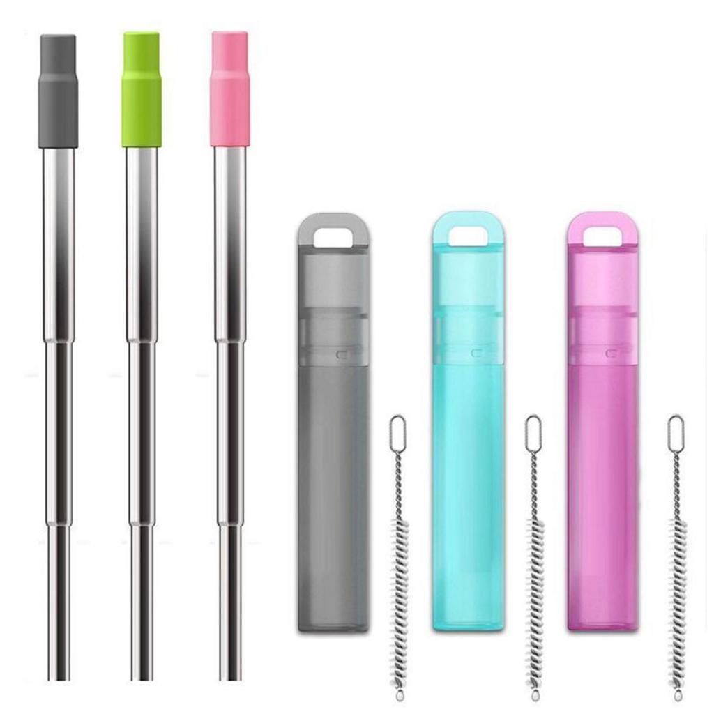 Telescopic Reusable Straw 304 Stainless Steel Metal Straw With Cleaning Brush Portable Drinking Straw Set For Travel With Case