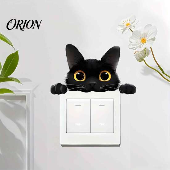 Black Cat Room Decoration Cute Light Switch Decal, Cartoon Peeking Sticker, Peel Funny Pet Pattern Wall Clings And Stick Sticker for Nursery