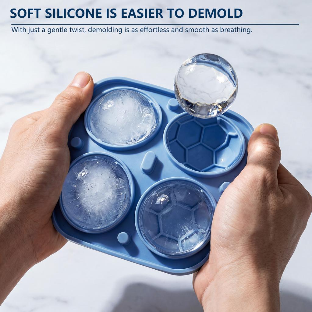 2Pcs Silicone Soccer Ball Ice Cube Mold Fun Shapes Soccer Gifts Ice Ball Molds Game Day,Whiskey,Cocktails,Bourbon Ice Tray Maker