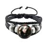 Pop Retro Rock Band Tokio Hotel Bill Kaulitz Band Black Rope Button Glass Cabochon Leather Bracelet Jewelry Charm Fans