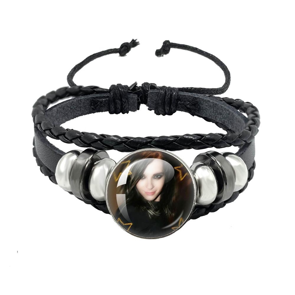 Pop Retro Rock Band Tokio Hotel Bill Kaulitz Band Black Rope Button Glass Cabochon Leather Bracelet Jewelry Charm Fans