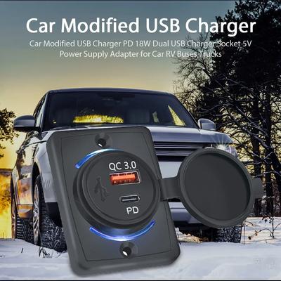 QC3.0 PD USB-Schnellladegerät, wasserdicht, staubdicht, 12–24 V, mit blauer LED für Auto, Boot, Motorrad, Marinefahrzeuge