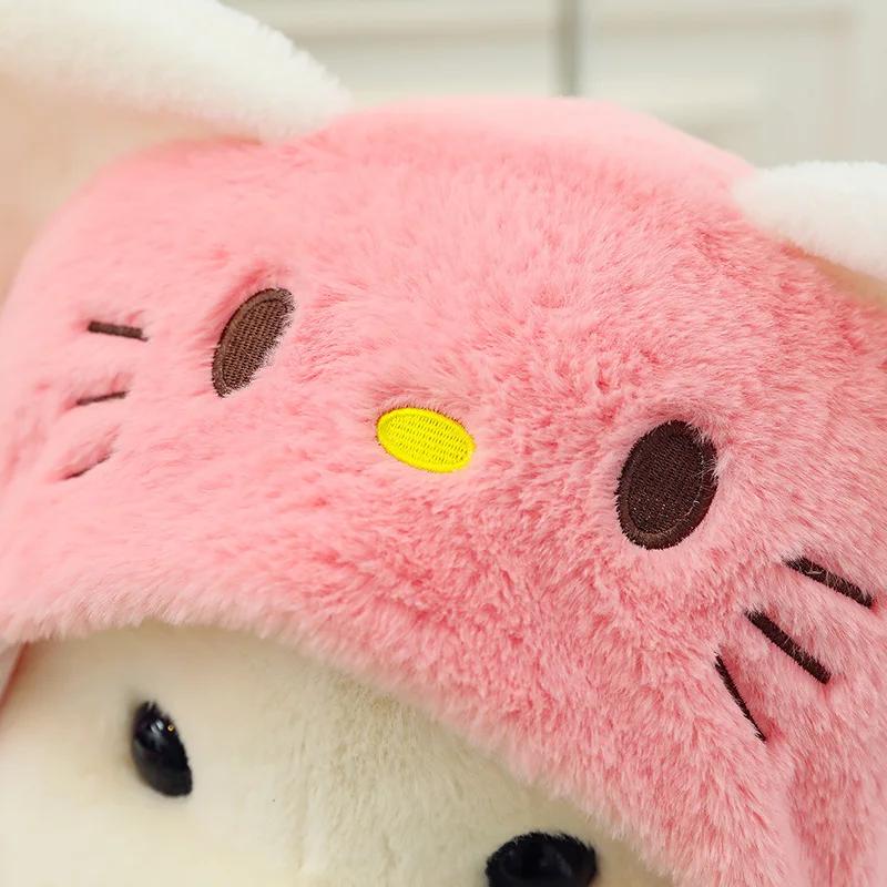 28-80cm Cute Transformation Lena Bear Hat Doll Turn Into A Kt Cat Plush Toy Strawberry Bear Girl Birthday Present Sofa Pillow