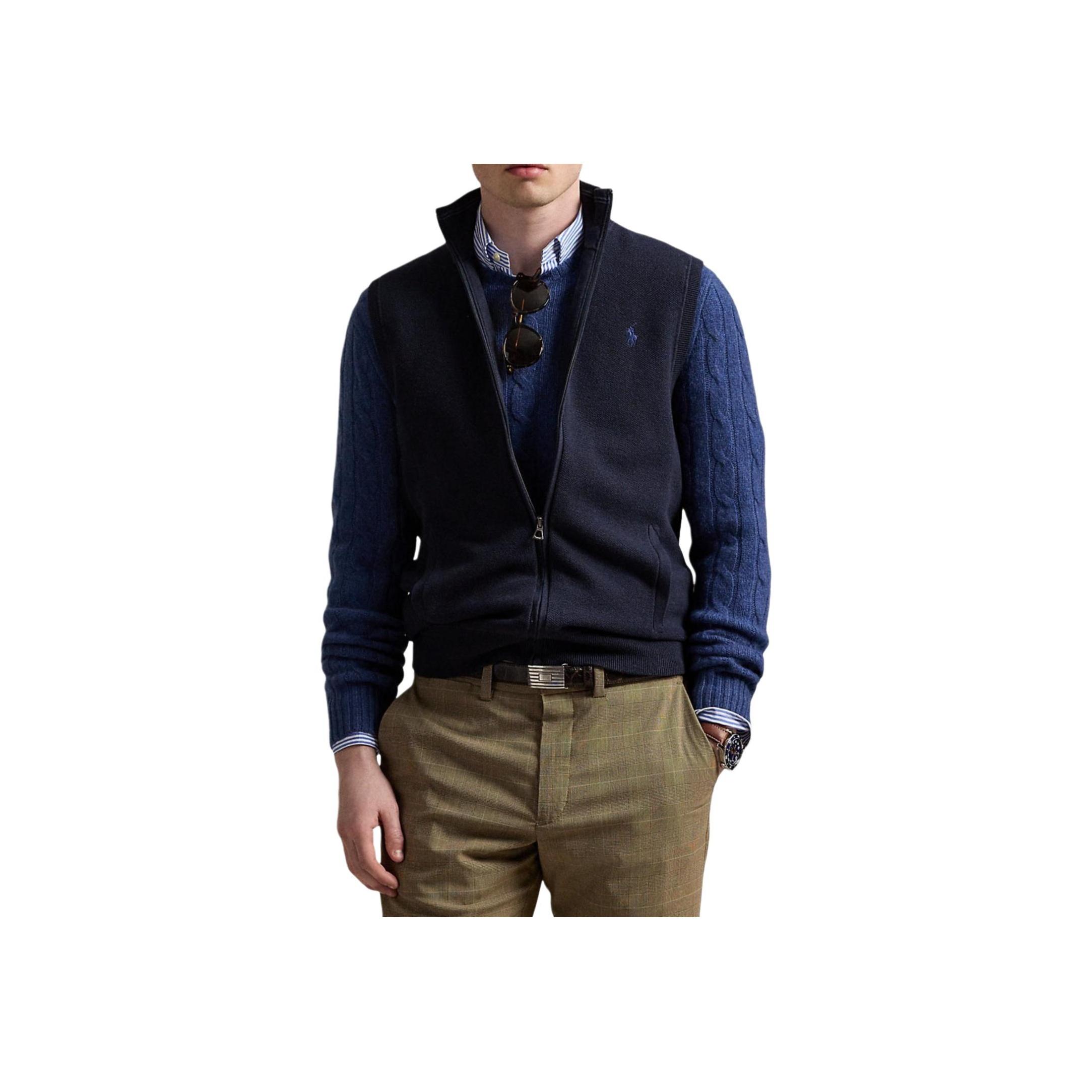 

Polo Ralph Lauren однотонный логотип вышитый воротник стойка повседневный жилет мужские жилеты темно-синий 710934105-001 L