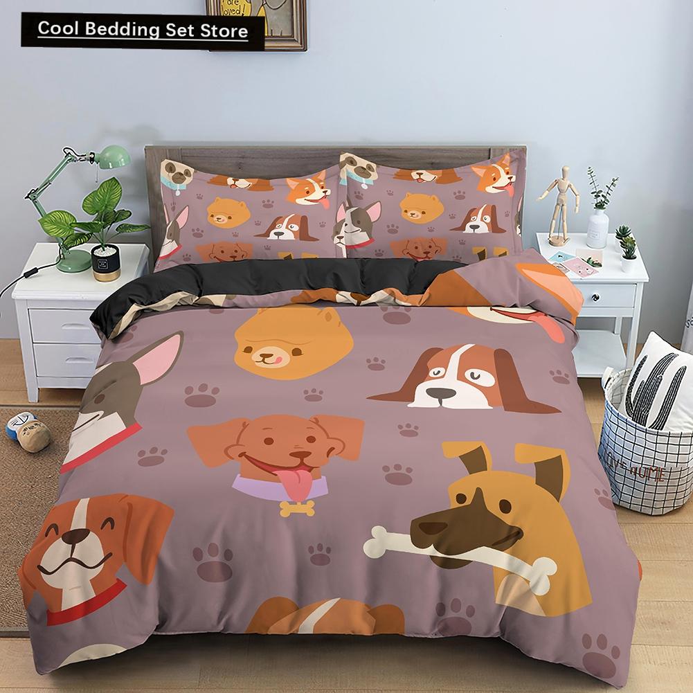 Cartoon Dog Duvet Cover King Queen Funny Pet Puppy Head Printed Bedding Set For Kids Teens Adults Animals Polyester Quilt Cover