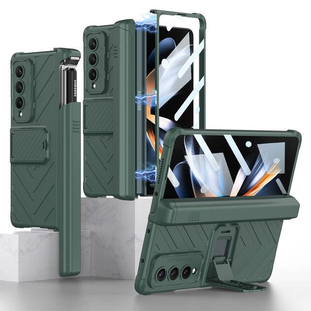 Pouzdro na pero Magnetic Folding Armor Slide pro Samsung Galaxy Z Fold 4 5g s nastavitelným držákem Plný ochranný kryt proti pádu