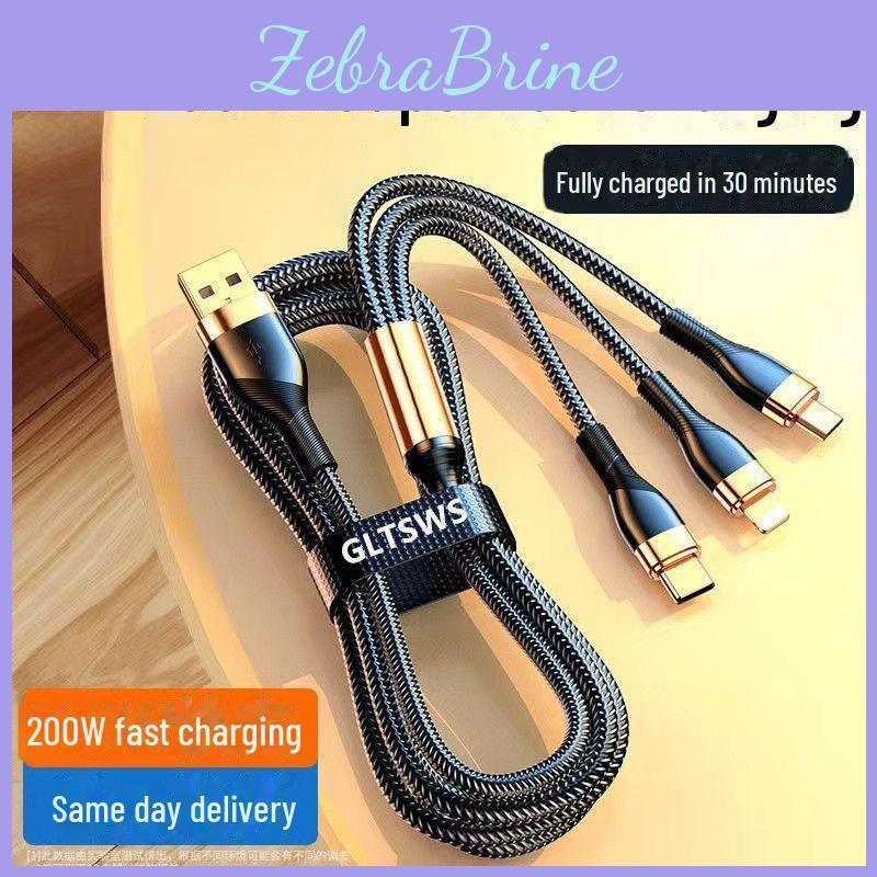 Super Charging 200w Fast Threeinone Cable For Apple 15 Huawei Oppo Honor