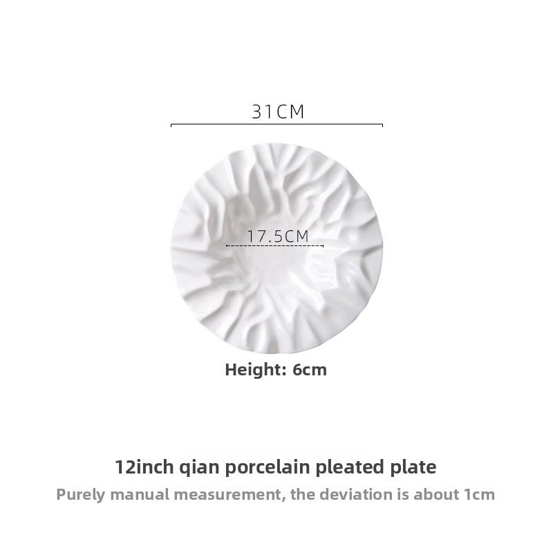 Western Ceramic Round Ruffled Patterned Dinner Plate Restaurant Tableware Home Dinner Pasta Salad Plate White Ceramic Dish Home