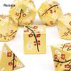 7 Pcs Golden Flower Metal Dice Solid Metal Polyhedral Dice Set Suitable for Role-Playing RPG Board Game Card Game